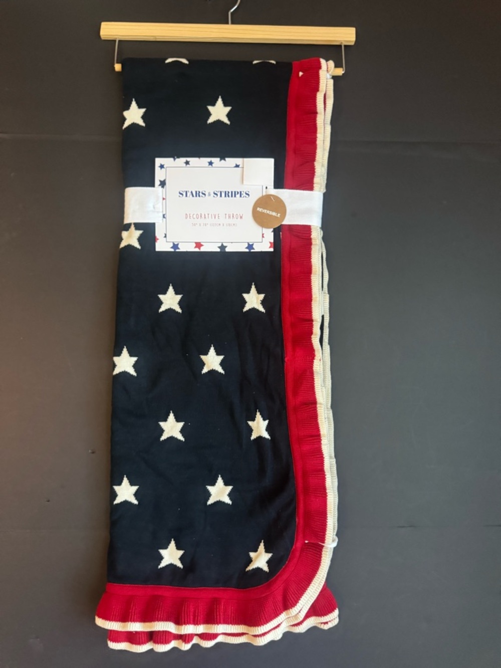 STARS & STRIPES Reversible Americana Decorative Throw with Ruffled Edges